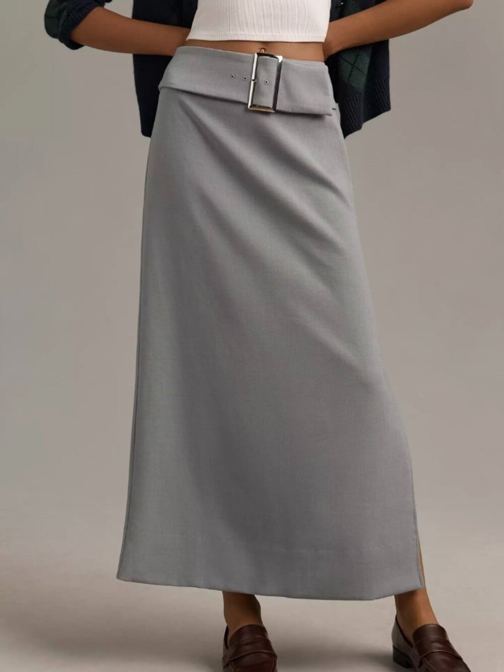 Anthropologie Maeve Belted Column Maxi Skirt - Soft Grey hue - Size 4 - 93413615